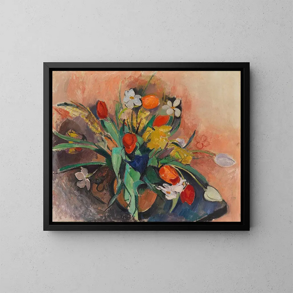 Vaso con tulipani e narcisi - Rudolf Levy — quadro incorniciato alla parete