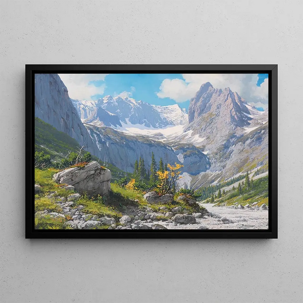 Vista dalla baita di Höllentalanger verso il ghiacciaio di Höllental e le cime di Riffelwand - Rudolf Reschreiter — quadro incorniciato alla parete
