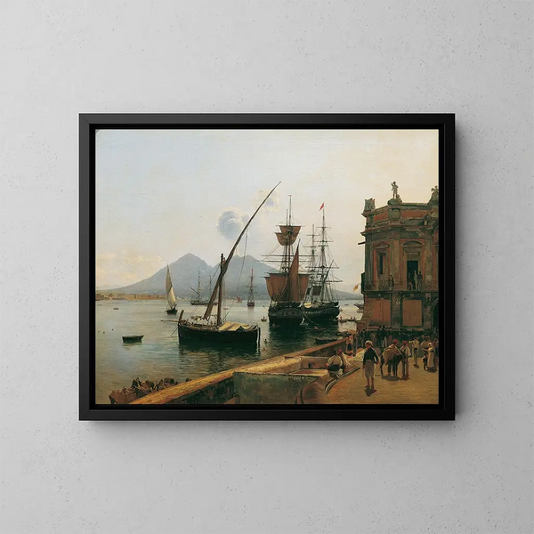 Il porto di Napoli con il Vesuvio - Rudolf von Alt — quadro incorniciato alla parete