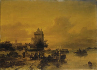 Salomon Leonardus Verveer - Scne anime au bord dun fleuve en Hollande.webp
