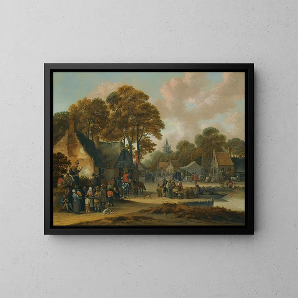 Una scena di mercato villaggio - Salomon Rombouts — quadro incorniciato alla parete