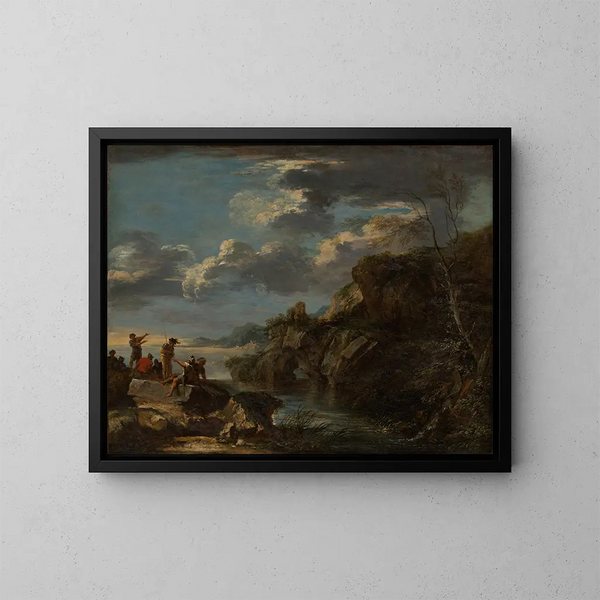 Banditi su una scogliera - Salvator Rosa — quadro incorniciato alla parete
