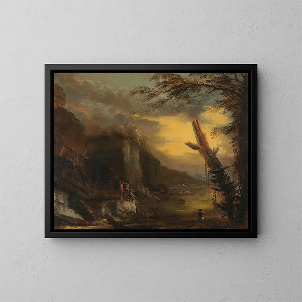 Figures pêchant dans un paysage côtier rocheux - Salvator Rosa — quadro incorniciato alla parete