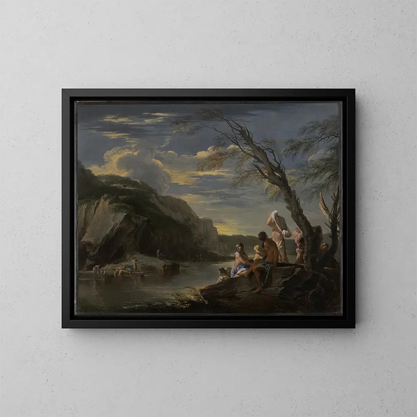 Paesaggio con bagnanti - Salvator Rosa — quadro incorniciato alla parete