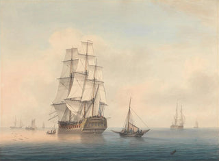 Un vaisseau de guerre se préparant à quitter l'ancre - Samuel Atkins — vista dell’opera
