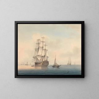 Un vaisseau de guerre se préparant à quitter l'ancre - Samuel Atkins — quadro incorniciato alla parete