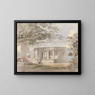 Un gentleman europeo che entra in un bungalow in India - Samuel Davis — quadro incorniciato alla parete