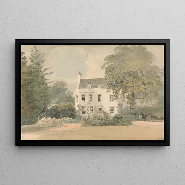 Una casa bianca in un giardino - Samuel Davis — quadro incorniciato alla parete