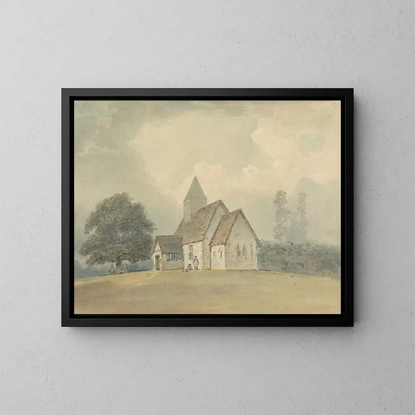Chiesa con campanile in legno - Samuel Davis — quadro incorniciato alla parete