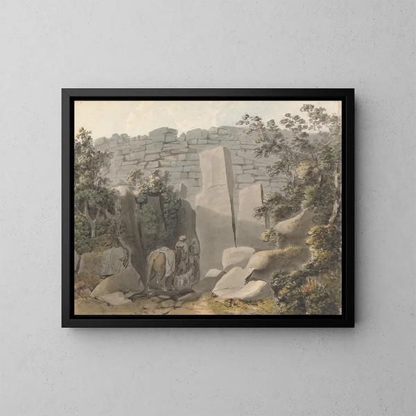Autoctono e cavaliere vicino a una rovina - Samuel Davis — quadro incorniciato alla parete