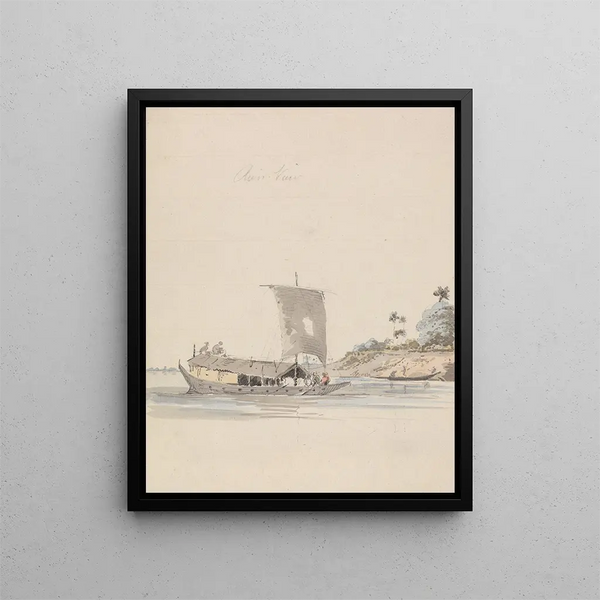 Vista sul fiume con una giunca vicino a Rajmahal - Samuel Davis — quadro incorniciato alla parete