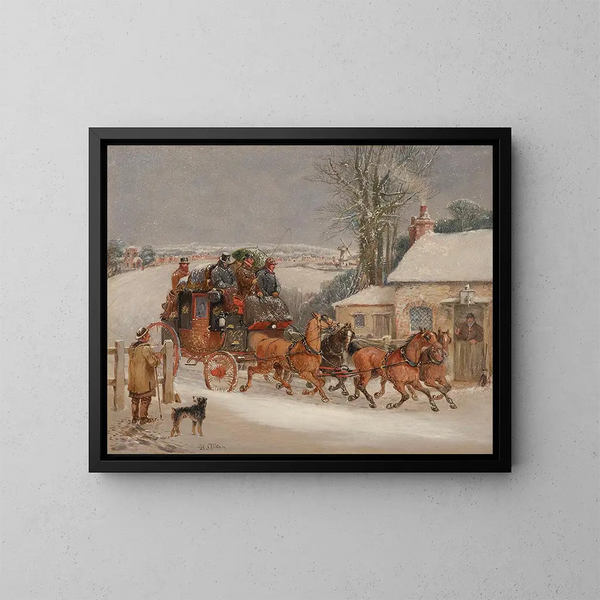 Il carro della Royal Mail di Londra nella neve - Samuel Henry Alken — quadro incorniciato alla parete