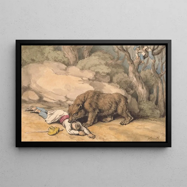 Un orso che attacca un indiano caduto - Samuel Howitt — quadro incorniciato alla parete