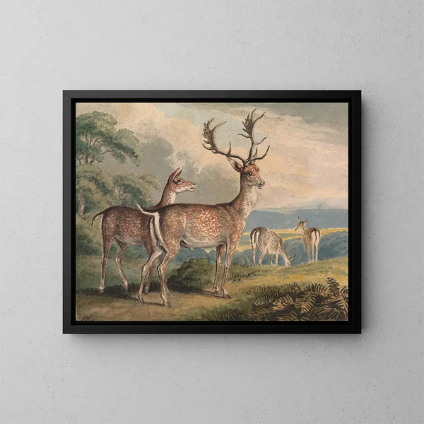 Cervo, capriolo e cerbiattini - Samuel Howitt — quadro incorniciato alla parete