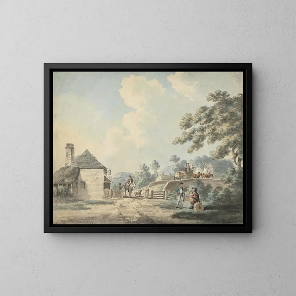 La maison de péage avec une diligence traversant le ponte - Samuel Howitt — quadro incorniciato alla parete