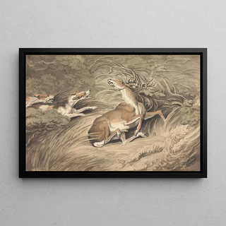 Samuel Howitt - Two Hounds Attacking a Stag at Bay.webp