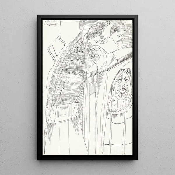 Figura con naso appuntito e ciglia lunghe di profilo verso destra - Samuel Jessurun de Mesquita — quadro incorniciato alla parete