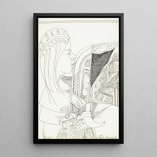 Samuel Jessurun de Mesquita - Figuur met lang haar en een kroon op het hoofd in profiel naar rechts.webp