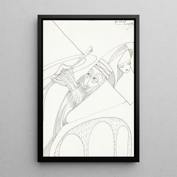 Uomo con una penna in mano e una figura con un cappello - Samuel Jessurun de Mesquita — quadro incorniciato alla parete