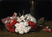 Bouquet di fiori rossi e bianchi con un bicchiere di champagne - Samuel John Peploe — vista dell’opera