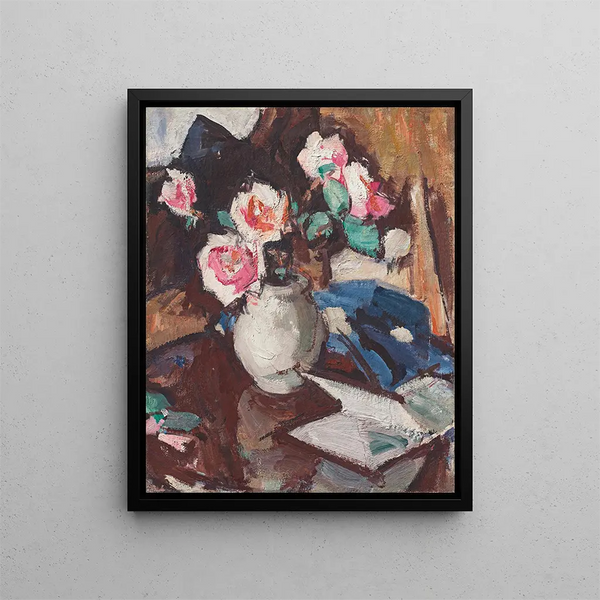 Rose rosa in un vaso — Samuel John Peploe — quadro incorniciato alla parete