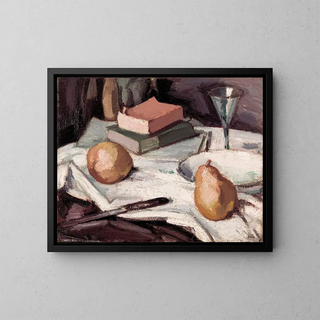 Nature morte con pere e un bicchiere di vino - Samuel John Peploe — quadro incorniciato alla parete