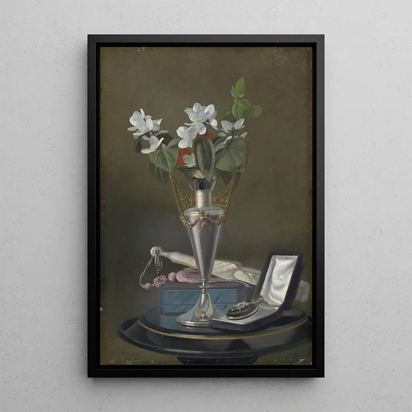 Nature morte avec éventail et pendentif - Samuel Marsden Brookes — quadro incorniciato alla parete