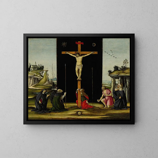 Cristo sulla croce adorato dai santi Agostino, Gerolamo, Maria Maddalena, Brigida di Svezia e Monaca - Sandro Botticelli — quadro incorniciato alla parete