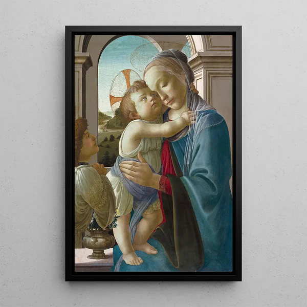 La Vierge à l'Enfant avec un ange - Sandro Botticelli — quadro incorniciato alla parete