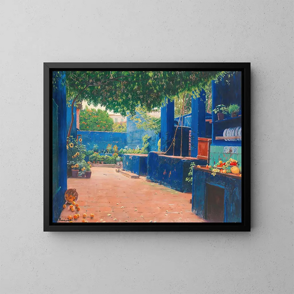 La cour bleue d'Arenys - Santiago Rusiñol — quadro incorniciato alla parete