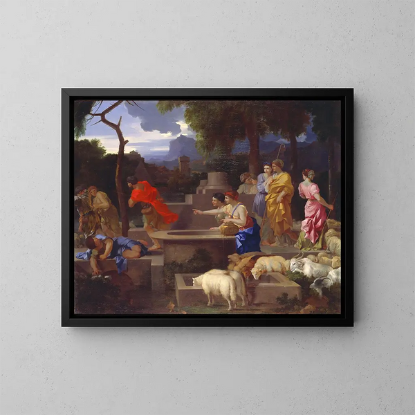 Mosè che difende le figlie di Jetro - Sébastien Bourdon — quadro incorniciato alla parete