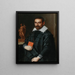 Ritratto di un gentiluomo a tre quarti che tiene un libro con una statua sullo sfondo - Scuola di Bergamo — quadro incorniciato alla parete