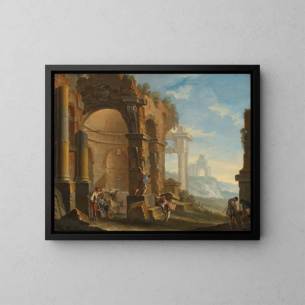 Un caprice con figure che conversano tra rovine classiche - Sebastiano Ricci — quadro incorniciato alla parete