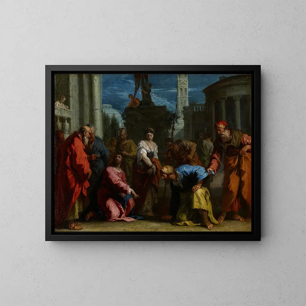 Il Cristo e la donna adultera - Sebastiano Ricci — quadro incorniciato alla parete