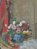 Nature morte con rose, anemoni e crisantemi in un vaso cinese - Sergei Chekhonin — vista dell’opera