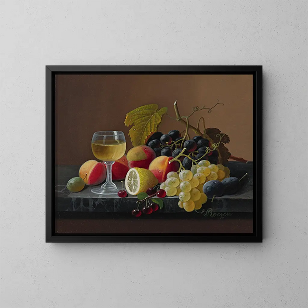 Nature morte di frutti con limone - Severin Roesen — quadro incorniciato alla parete