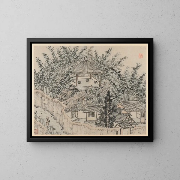 Pavillon di bambù, collina della Tigre - Shen Zhou — quadro incorniciato alla parete