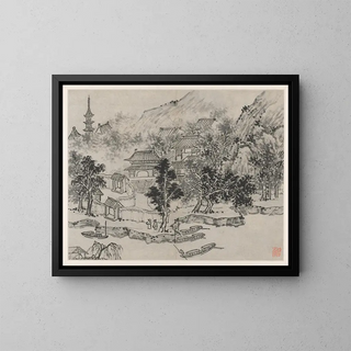 Shen Zhou - Distant View of Tiger Hill from the Canal Mooring.webp