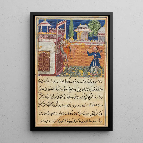 La femme trompeuse retourne à sa terrasse après avoir caressé son amant d'un Tutinama Contes d'un Perroquet Huitième Nuit - Shravana — quadro incorniciato alla parete
