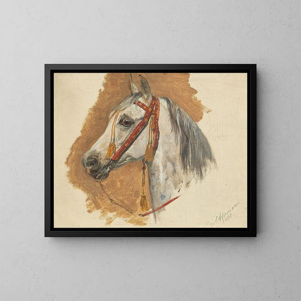 Testa di cavallo con briglia rossa - Sigmund L'Allemand — quadro incorniciato alla parete