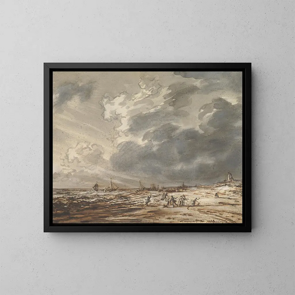 La Spiaggia a Scheveningen - Simon Andreas Krausz — quadro incorniciato alla parete