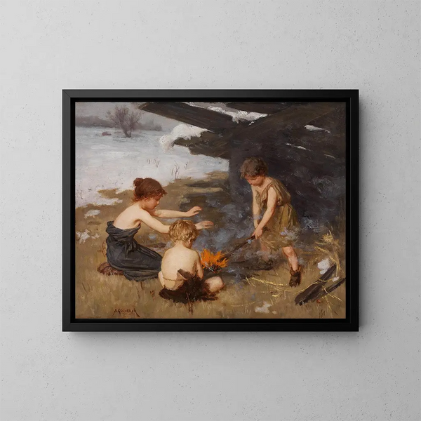 Le feu de camp - Simon Glücklich — quadro incorniciato alla parete