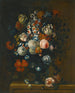Natura morta di rose, tulipani variegati, peonie, narcisi e altri fiori in un vaso scolpito - Simon Hardime — vista dell’opera