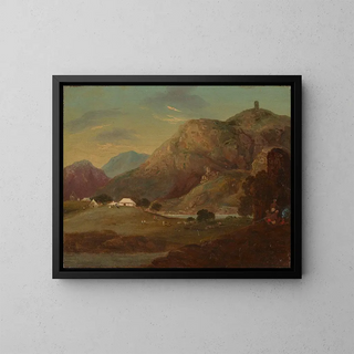 Un accampamento ai margini di un fiume al tramonto - Sir Charles D'Oyly — quadro incorniciato alla parete