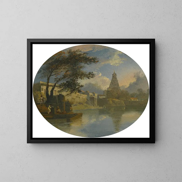 Vista di Thanjavur, India, con il tempio Brihadeeswarar - Sir Charles D'Oyly — quadro incorniciato alla parete