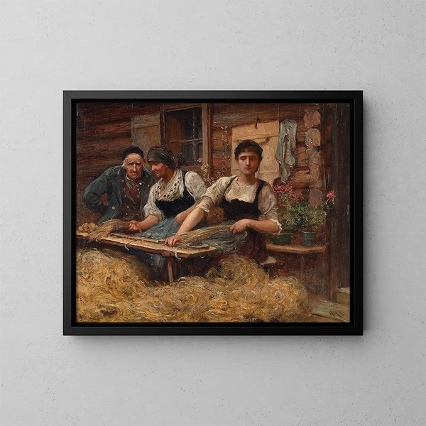Cardage della lana - Sir Hubert von Herkomer — quadro incorniciato alla parete