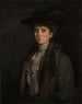 Una donna in marrone che si pensa sia Margaret Edith Bannatyne Cobb - Sir John Lavery — vista dell’opera