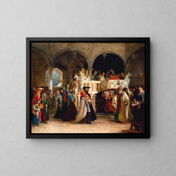 La fête della gioia della legge nella sinagoga di Livorno in Italia - Solomon Alexander Hart — quadro incorniciato alla parete