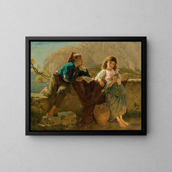 Bambini dei pescatori a Capri - Sophie Anderson — quadro incorniciato alla parete