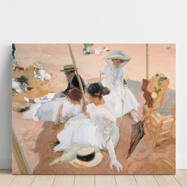 Riproduzione del dipinto Sotto l'ombrellone, sulla spiaggia di Zarauz - Joaquín Sorolla